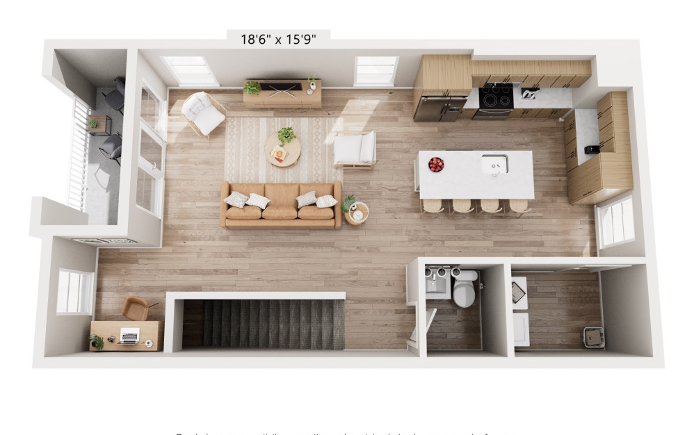 A1 - 1 bedroom floorplan layout with 1.5 bathroom and 1215 square feet (Floor 2)