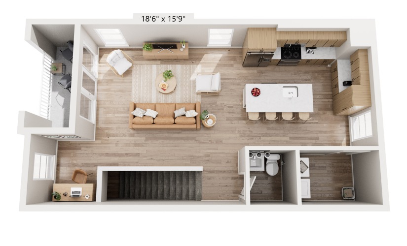 A1 - 1 bedroom floorplan layout with 1.5 bathroom and 1215 square feet
