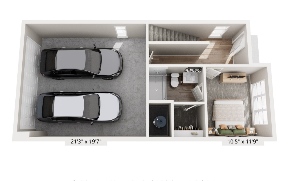 B1 - 2 bedroom floorplan layout with 2 bathrooms and 1255 square feet (Floor 1)