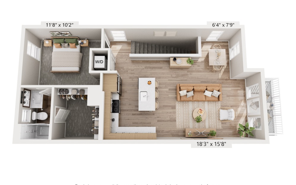 B1 - 2 bedroom floorplan layout with 2 bathrooms and 1255 square feet (Floor 2)
