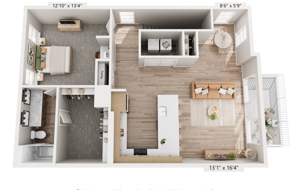 B2 - 2 bedroom floorplan layout with 2 bathrooms and 1447 square feet (Floor 2)