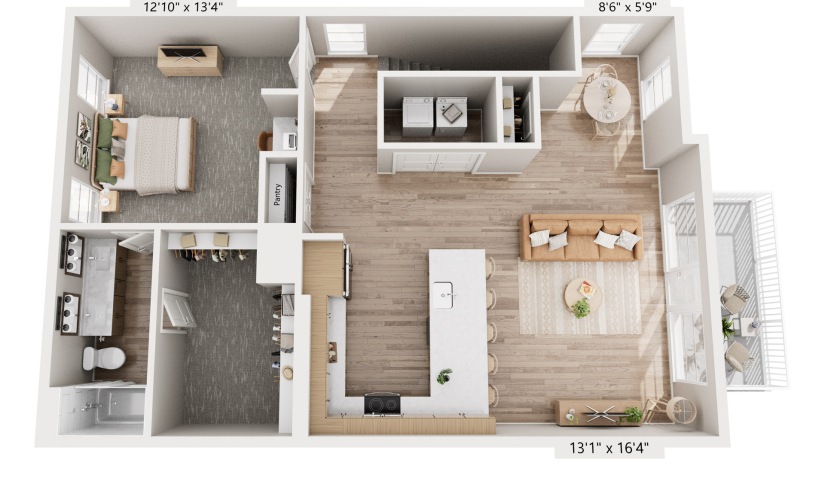 B2 - 2 bedroom floorplan layout with 2 bathrooms and 1447 square feet