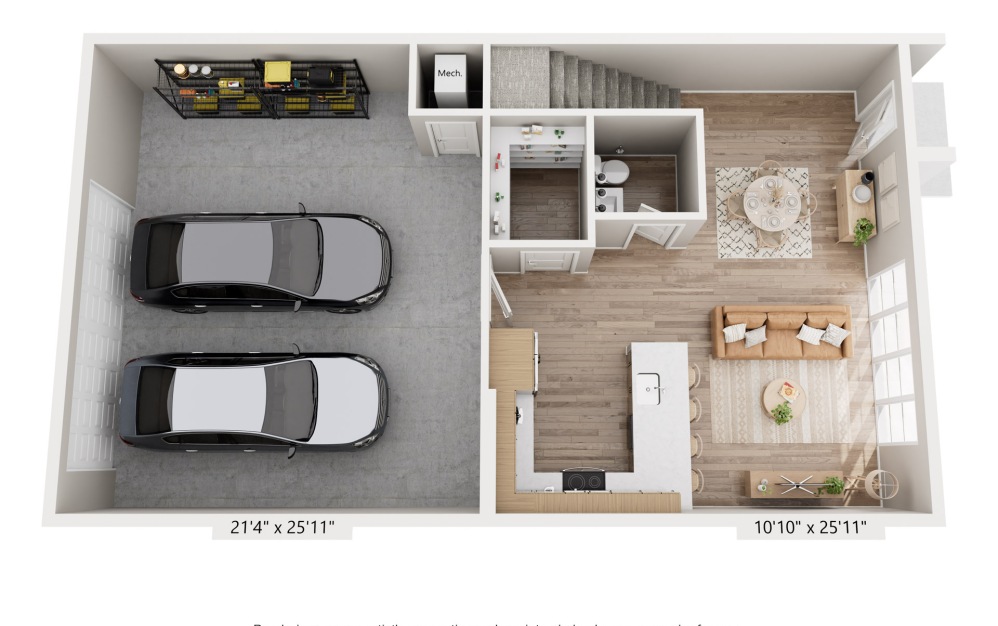 C1 - 3 bedroom floorplan layout with 2.5 bathrooms and 1775 square feet (Floor 1)
