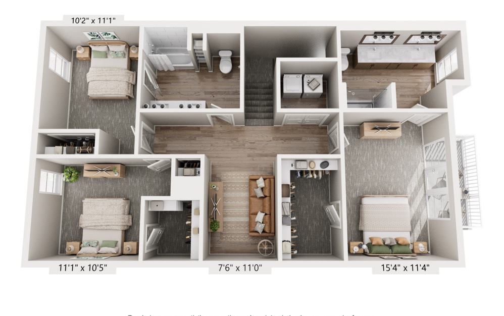 C1 - 3 bedroom floorplan layout with 2.5 bathrooms and 1775 square feet (Floor 2)