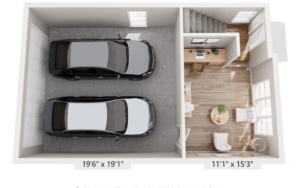 D1 - 2 bedroom floorplan layout with 2.5 bathrooms and 1518 square feet (Floor 1)