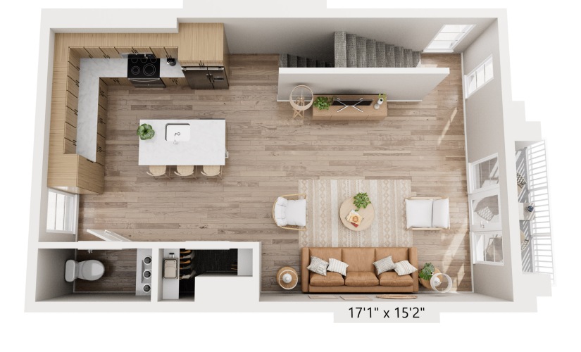 D1 - 2 bedroom floorplan layout with 2.5 bathrooms and 1518 square feet