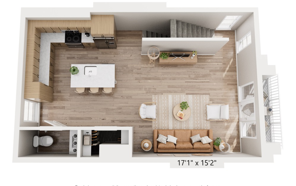 D1 - 2 bedroom floorplan layout with 2.5 bathrooms and 1518 square feet (Floor 2)